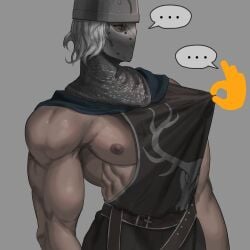 ... armor clothes_pull creighton_of_mirrah d_bdbd dark_souls dark_souls_2 fromsoftware helmet male male_only mask masked masked_male muscular muscular_male silver_hair sleeveless solo