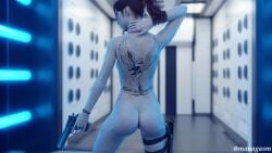 1girls 3d ass breasts brown_hair bubble_butt busty casual claire_redfield claire_redfield_(jordan_mcewen) desert_eagle female firearm gun handgun holster hourglass_figure human legwear long_hair managasm medium_breasts neckwear nude nude_female nudity pale_skin pinup pinup_pose pistol ponytail resident_evil resident_evil_2 resident_evil_2_remake solo solo_female tactical_nudity tagme tattoo thigh_holster thighband weapon wet wide_hips