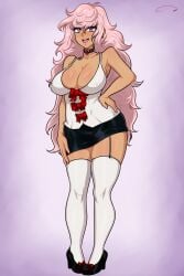 1girls aldharoku dark_skin female_only lilith_(oc) lips milf original original_character partially_clothed pink_hair solo