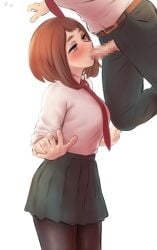 blowjob brown_hair censored floating my_hero_academia ochako_uraraka pantyhose school_uniform schoolgirl shpo skirt slq tagme tie