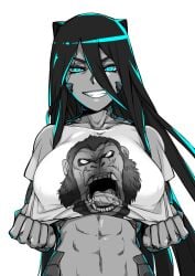 1girls 2021 abs artist_request big_breasts blue_eyes godzilla godzilla_(series) godzilla_vs_kong humanized looking_at_viewer tagme