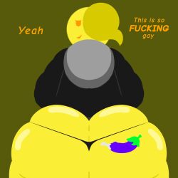 ass ass_cleavage big_ass butt_crack eggplant eggplant_emoji emoji emoji_(race) emoji_boi femboy huge_ass mob_face no_outlines tattoo yellow_skin