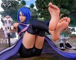 aqua_(kingdom_hearts) barefoot blue_eyes blue_hair blue_nail_polish blue_nails blue_toenails feet foot_fetish foot_focus kingdom_hearts nail_polish necdaz91 soles toenail_polish