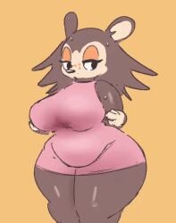 alternate_breast_size animal_crossing animated big_breasts bottomless breasts clothed clothing featureless_crotch female freckles fur furry furry_only hedgehog kiseff nintendo sable_able short_playtime slightly_chubby thick_thighs undressing video_games wide_hips