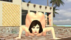 3d angry_face ass_up big_ass big_breasts big_butt bioshock bioshock_infinite blue_eyes dirtymansfm doggy_style elizabeth_comstock outdoors outside pale_skin pool poolside sfm short_hair source_filmmaker tagme thick_thighs thighhighs