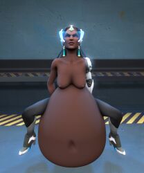 1girls 3d belly big_belly blue-tinted_eyewear breasts dark-skinned_female dark_skin female huge_belly indian nipples overwatch salamoun same_size_vore symmetra tinted_eyewear visor vore