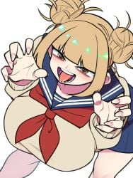 1girls bellupup big_breasts blonde_female blonde_hair blue_skirt breast_focus female female_only himiko_toga huge_breasts large_breasts my_hero_academia open_mouth red_ribbon ribbon school_uniform short_hair skirt solo solo_female teeth thighs tongue tongue_out yellow_eyes