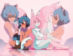 2girls alternate_version_at_source anthro better_version_at_source blue_hair blush brand_new_animal breasts brown_body brown_fur canid canine duo feet female female/female female_only fox fur hi_res kissing mammal michiru_kagemori michirutnk multiple_girls nazuna_hiwatashi nude pink_body pink_fur pink_hair raccoon_dog romantic romantic_couple studio_trigger tanuki wholesome