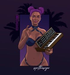 ayndre bare_shoulders bra dark-skinned_female female_only femsub grand_theft_auto grand_theft_auto_online gta_online_female_character happy keyboard purple_hair short_hair smile solo tagme text