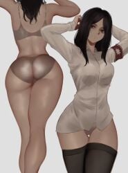 ass attack_on_titan black_eyes black_hair black_thighhighs butt dat_ass edit edited long_hair pale-skinned_female petite pieck_finger shingeki_no_kyojin solo solo_female thighhighs zaki_btw