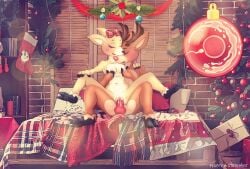 2022 absurd_res accessory anthro antlers balls bed blush bodily_fluids breasts capreoline cervid christmas christmas_tree clarice_(rudolph_the_red-nosed_reindeer) cum cum_in_pussy cum_inside decoration duo female fluffy_starlight furniture genital_fluids genitals hair_accessory hair_ribbon hairbow hand_on_breast hi_res holidays hooves horn impregnation male male/female mammal nipple_fetish nipples nude ornament ovum penis plant pussy reindeer ribbons rudolph rudolph_the_red-nosed_reindeer tree