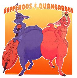 absurd_res anthro ass australian bass_(disambiguation) beatnik bopperoos cereal duo eyewear food hi_res hyper kangaroo macropod male mammal marsupial mascot metrothefox musician quangaroos sunglasses