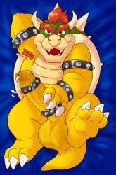 3_toes accessory anthro armband armpit_hair balls bara big_balls big_penis bodily_fluids body_hair bowser bracelet claws cock_ring cum erection eyebrows feet genital_fluids genitals hair hi_res horn jewelry koopa male male_only mario_(series) nintendo penis penis_accessory penis_jewelry red_hair reptile scalie shadowpelt shell solo spiked_armband spiked_bracelet spiked_cock_ring spiked_shell spikes spikes_(anatomy) toes video_games yellow_body