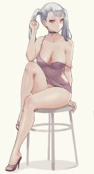 1girls absurd_res big_breasts black_clover breast_grab breasts choker cleavage cutesexyrobutts_(style) dress eye_contact female female_focus female_only high_heels highres looking_at_viewer noelle_silva open_toe_shoes purple_eyes shoes silver_hair sitting sitting_on_chair source_request thick_thighs thighs twintails year_request zefra_bleu