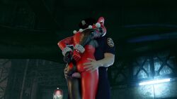 1boy 1girls 3d animated arms_behind_back artist_request ass ass_grab background batman:_arkham_knight batman_(series) bodysuit bodyysuit bondage bound_wrists butt city closed_eyes clothe clothed_sex clothing cop d dc dc_comics detailed_background duo female handcuffs harley_quinn harley_quinn_(arkham) harley_quinn_(arkham_knight) harley_quinn_(classic) hat head_on_shoulder headgear holding huge_cock jester_hat light-skinned_female light-skinned_male light_skin low-angle_view male mask mp4 night no_sound outercourse outside penis petite police_officer rear_view rubbing_penis sex short_sleeves standing_sex straight tagme thigh_sex thighjob twintails unseen_male_face video