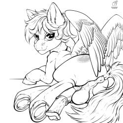 1:1 animal_genitalia animal_penis anus ass balls big_penis dock ear_tuft equid equine equine_penis feathered_wings feathers feral genitals hasbro hi_res hooves male mammal mane monochrome moonlight_drop my_little_pony pegasus penis puffy_anus tuft underhoof unknown_artist wings