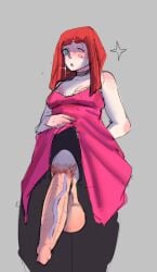 1futa balls big_balls breasts centipedemc clothed clothing dress flaccid foreskin futa_only futanari huge_balls huge_cock human light-skinned_futanari looking_at_viewer mostly_clothed penis pubic_hair red_hair solo source_request standing tagme