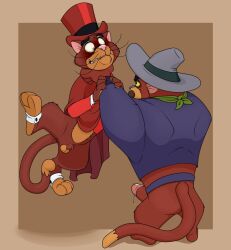 2boys an_american_tail anthro brown_fur cat_r_waul cowboy_hat feline furry male male_only neenya sheath sheathed strangling sweet_williams tail top_hat whiskers