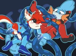 absurd_res duo experiment_(lilo_and_stitch) fan_character felino ferlo hi_res kippy_the_sharkip lilo_and_stitch male male/male metroid mudkip pokemon pokemon_(species) tagme tentacle tentacle_sex tentacles zero_suit