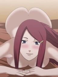 arm_rest arm_support ass breasts completely_nude darkalx dat_ass female female_only huge_ass long_hair looking_at_viewer lying lying_on_bed lying_on_stomach mature mature_female milf naked naruto naruto_(series) naruto_shippuden on_stomach purple_eyes red_hair sakuyameiling smile smiling_at_viewer solo solo_focus third-party_edit uzumaki_kushina