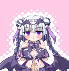 :< blush bow braid female frown haku_(p&d) huge_breasts inasaki_shirau multicolored_hair purple_hair puzzle_&_dragons twin_braids wings