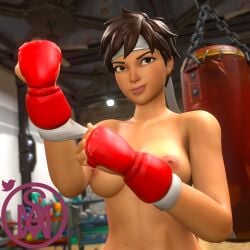 1girls 3d bandana blender breasts brown_eyes brown_hair fortnite gloves gym middlemansfm nipples sakura_kasugano short_hair street_fighter