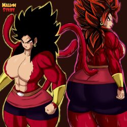 1girls angry ass big_ass big_breasts breasts dragon_ball dragon_ball_super earrings female_saiyan fur kale mallow_strife muscular_female saiyan saiyan_tail super_saiyan_4 yellow_eyes