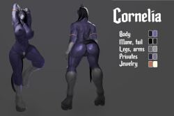 anthro black_hair blue_eyes equid equine female keeltheequine purple_body solo tail