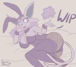 big_ass big_breasts breasts bubble_butt bunnysuit eeveelution espeon female furry huge_ass pokémon_(species) pokemon snackbunnii thick_thighs wide_hips