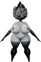 2024 3d_(artwork) areola belly big_breasts black_arms black_face black_hands black_legs breasts digital_media_(artwork) female genitals grey_areola grey_body grey_breasts grey_nipples huge_breasts humanoid long_fingers looking_at_viewer monster monstrous_humanoid mouth_closed mrvector_3d multi_eye navel nipples pussy sharp_fingers simple_background solo standing the_visitor_(zeblackballd) thick_thighs white_background