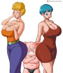 1animal 2girls big_ass big_breasts blonde_hair blue_hair bulma bulma_(dragon_ball) bulma_briefs dragon_ball interspecies mature_female milf mother_and_daughter older_female oolong oolong_(dragon_ball) panarandom panchy panchy_(dragon_ball) panchy_briefs pawg red_dress size_difference thick_thighs zoophilia