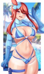 1girls anisdrawn blue_eyes breasts female huge_breasts light-skinned_female light_skin long_hair naughty_face nintendo pokemon pokemon_bw red_hair skyla_(pokemon) smile