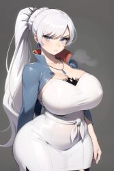 1girls ai_generated annoyed big_ass blue_eyes breasts daidouji_(artist) female female_only gigantic_breasts huge_breasts looking_at_viewer rwby serious silver_hair solo solo_female tagme vale_outfit voluptuous weiss_schnee weiss_schnee_(vale) wide_hips