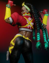 1girls 3d 3d_(artwork) alternate_version_available ass blender dark-skinned_female dark_skin female female_only kimberly_jackson leggings solo street_fighter street_fighter_6 xzcrystal3d