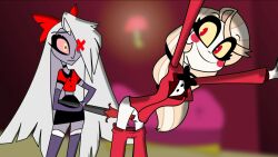 charlie_morningstar_(hazbin_hotel) dildo female hazbin_hotel spear vaggie_(hazbin_hotel) yunowu yuri
