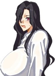 alternate_breast_size bangs bangs_over_eyes bangs_over_one_eye big_breasts black_hair blush breasts breasts_bigger_than_head color enormous_breasts female_focus flustered genderswap_(mtf) huge_breasts large_breasts long_hair looking_at_viewer maharirisu7318 melty_blood michael_roa_valdamjong no_background office_lady red_eyes rule_63 sagging_breasts shirt shy side_view sideboob skirt sweat sweatdrop sweating tsukihime type-moon vampire vampire_girl