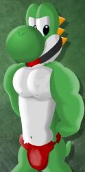 1boy ball_gag bondage buff gagged green_yoshi male male_only male_solo mario_(series) muscle nintendo one_male only_male solo solo_male solo_only tied_up yoshi