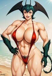 1girls abs ai_generated antennae armpits beach beast big_breasts black_hair breasts bush claws cleavage demon_girl devilman_lady hair_between_eyes hairy hairy_pussy head_wings hips huge_breasts jun_fudo looking_at_viewer milf muscles posing self_upload short_hair sling_bikini slingshot_swimsuit smile stable_diffusion succubus tail thighs unclego