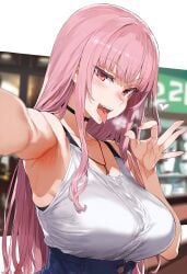 ai_generated asanagi_(style) fellatio_gesture hololive hololive_english large_breasts mommy mori_calliope pink_eyes pink_hair seapine virtual_youtuber vtuber