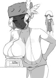 2girls annie_(skullgirls) artist_request big_breasts black_dahlia breasts eye_patch meme milf pubic_hair scale skullgirls small_breasts