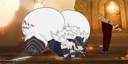 2boys angry big_butt crossed_arms elden_ring fat_butt femboy fromsoftware he_angy maliketh_the_black_blade pouting tarnished white_fur wolf writing_on_butt