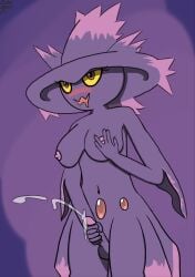 1futa balls breasts brokenrekordbro cum drooling ejaculation erection eyelashes futa_only futanari gem holding_breast humanoid humanoid_penis light-skinned_futanari light_skin looking_pleasured masturbation mismagius nipples nude orgasm penis pokémon_(species) pokemon pokemon_(species) purple_body rolling_eyes standing tagme