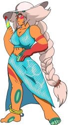 barefoot big_hat blush cartoon_network female female_focus female_only fromitalywithfurore fromitalywithfurore gem_(species) horns jasper_(steven_universe) long_hair_female muscular_female ponytail ponytail_female popsicle steven_universe steven_universe_future swimsuit tall_female