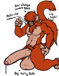 anthro artist_request balls bara barazoku big_balls big_penis boner erection furry hair_over_eyes male male_only monkey monki_(artistorphy) muscles muscular nude on_knees orange_fur penis solo solo_male tail