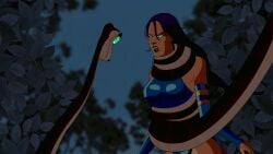 animated big_breasts clothed clothed_female coiling crossover defeated_heroine elizabeth_braddock hypnosis hypnotic_eyes jungle kaa kaa_eyes large_breasts manipulation marvel open_mouth outdoors psylocke purple_hair restrained snake snake_coil suffocation the_jungle_book webart20 x-men