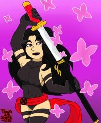 1girls butterflies dopeisnukat female kwannon marvel marvel_comics ninja psylocke sfw sword x-men x-men:_the_animated_series x-men_97