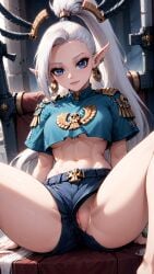 1girls aeldari ai_generated blue_eyes civitai eldar elf_ears female female_only legs_apart pointy_ears short_shorts shorts sitting stable_diffusion underboob very_long_hair warhammer_(franchise) warhammer_40k yvraine