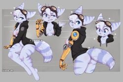 1girls animal_ears anthro areolae ass blue_eyes breasts drooling earrings female female_only fur furry furry_tail glasses_on_head heart hi_res hoodie light_blush lombax mostly_nude nipples open_hoodie ratchet_and_clank ratchet_and_clank:_rift_apart rivet_(ratchet_and_clank) robotic_arm smiling solo sony_interactive_entertainment tail teeth_clenched teranen watermark