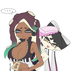 2girls aiura_chan breast_grab breasts callie_(splatoon) dark-skinned_female dark_skin female female_only marina_(splatoon) nintendo off_the_hook_(splatoon) open_mouth splatoon splatoon_(series) splatoon_2 squid_sisters yuri