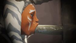 1boy 1girls ahsoka_tano alien alien_girl animated animated_image apulaz big_penis blowjob crossbowpussycat fellatio glory_hole hand_on_head interspecies lekku orange-skinned_female orange_skin star_wars tears